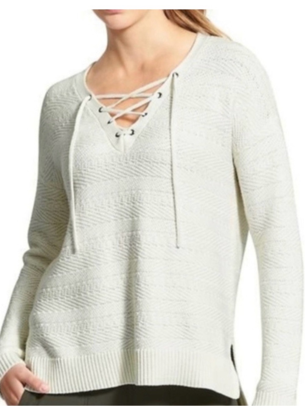 Athleta Sunset White Lace Up Pullover Sweater Size Small